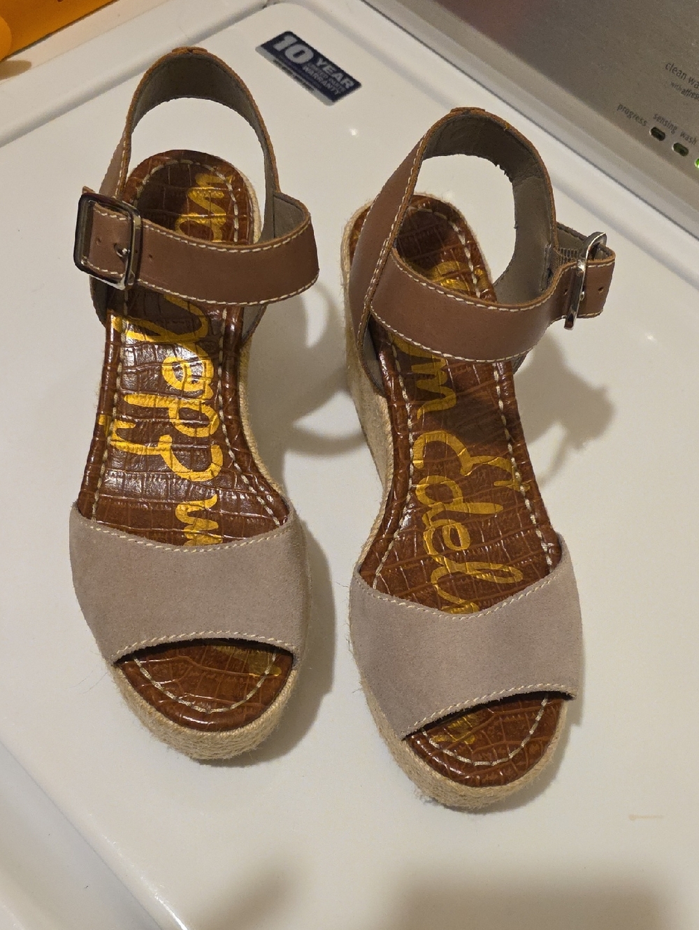 Sam Edelman Two-Tone Taupe and Brown Espadrille Wedge Sandals